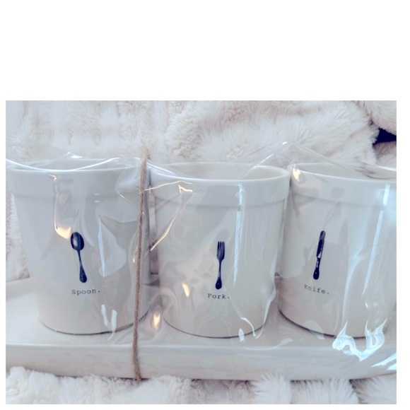 NEW Rae Dunn Icon Collection Spoon Fork Knife Utensil Holder Silverware Cup Jar - Picture 4 of 4